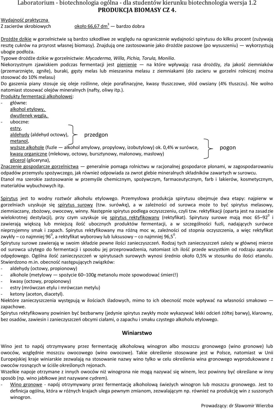 Typowe drożdże dzikie w gorzelnictwie: Mycoderma, Willa, Pichia, Torula, Monilia.