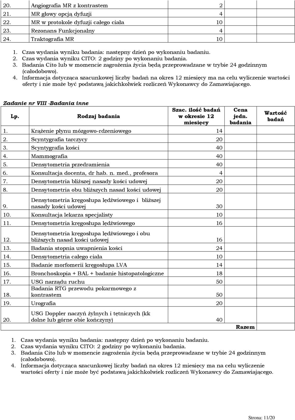 Badania Cito lub w momencie zagrożenia życia będą przeprowadzane w trybie 24 godzinnym (całodobowo). 4.