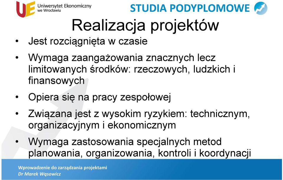 zespołowej Związana jest z wysokim ryzykiem: technicznym, organizacyjnym i