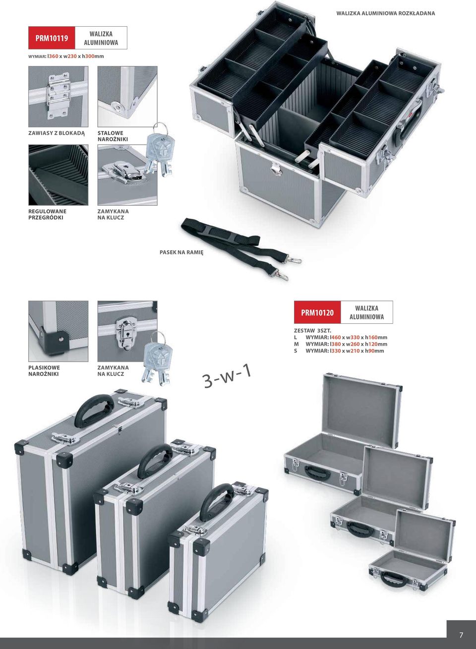 PRM10120 ALUMINIOWA plasikowe narożniki zamykana na klucz 3-w-1 zestaw 3szt.