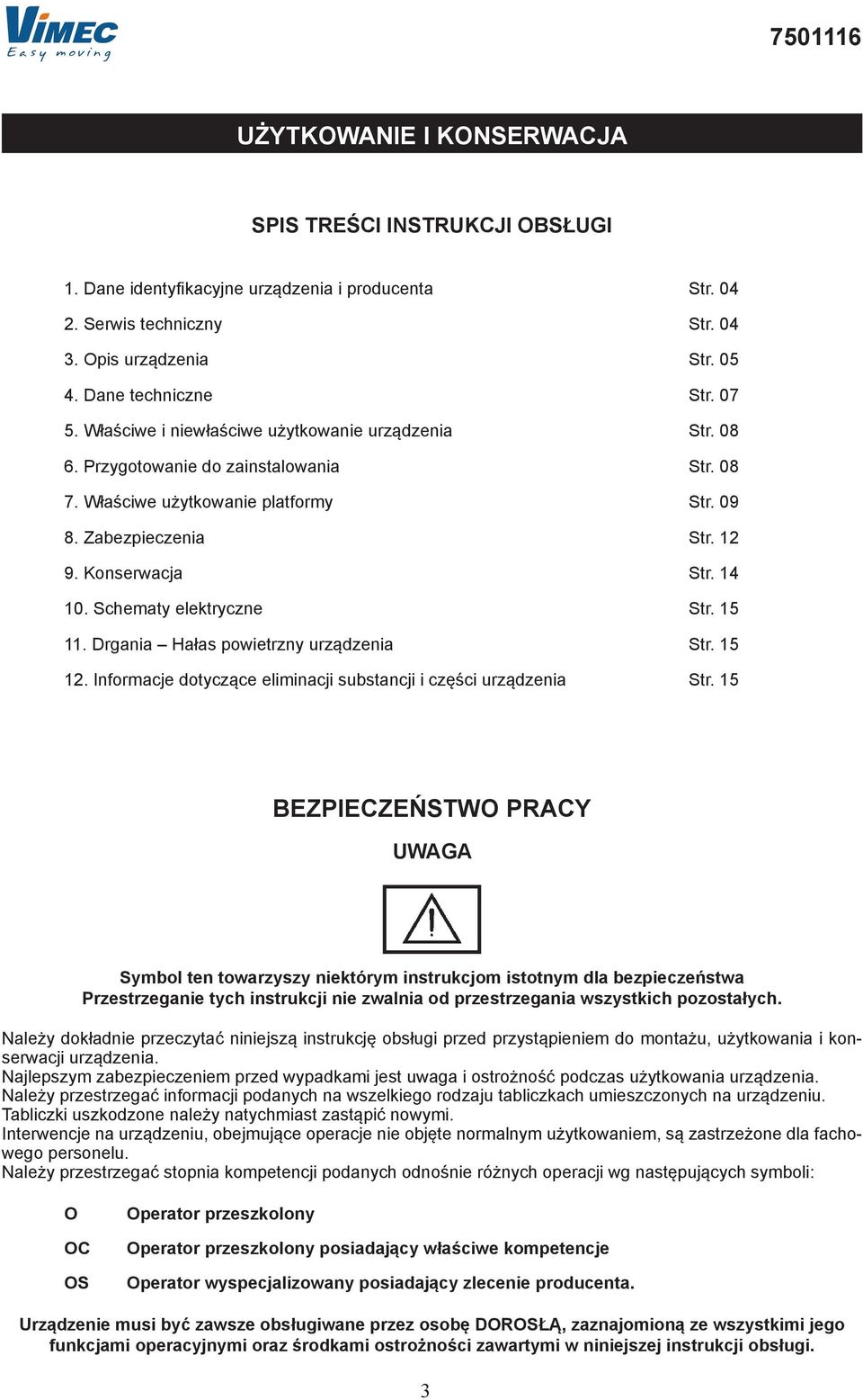 15 11. Drgni Hłs powietrzny urządzeni Str. 15 12. Informcje dotyczące elimincji sustncji i części urządzeni Str.