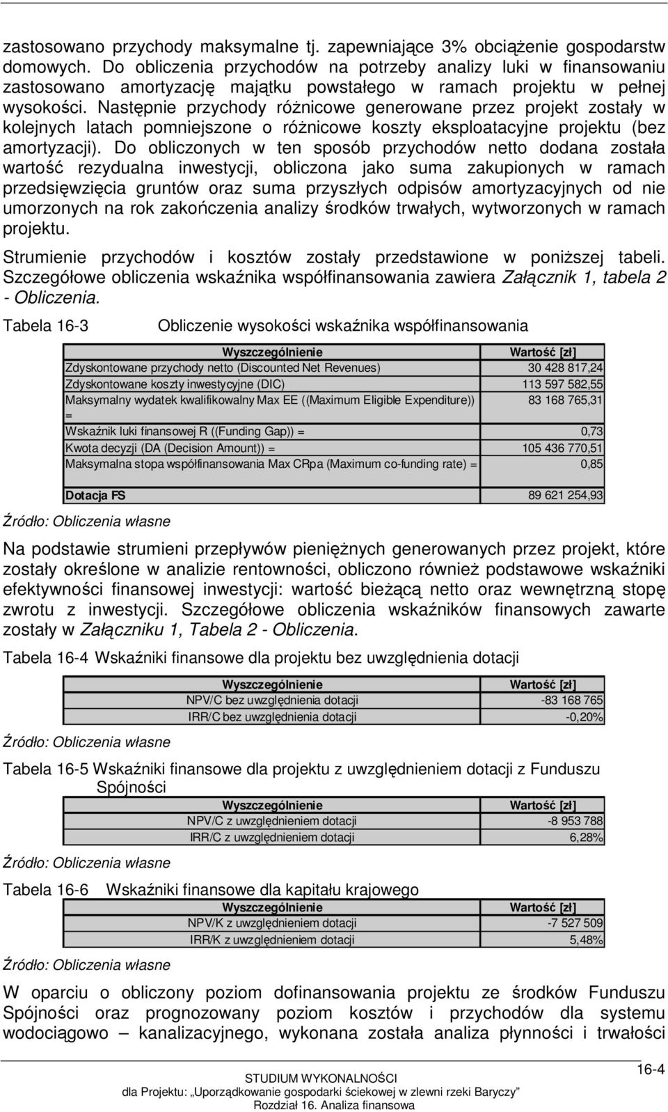 Następnie przychody róŝnicowe generowane przez projekt zostały w kolejnych latach pomniejszone o róŝnicowe koszty eksploatacyjne projektu (bez amortyzacji).