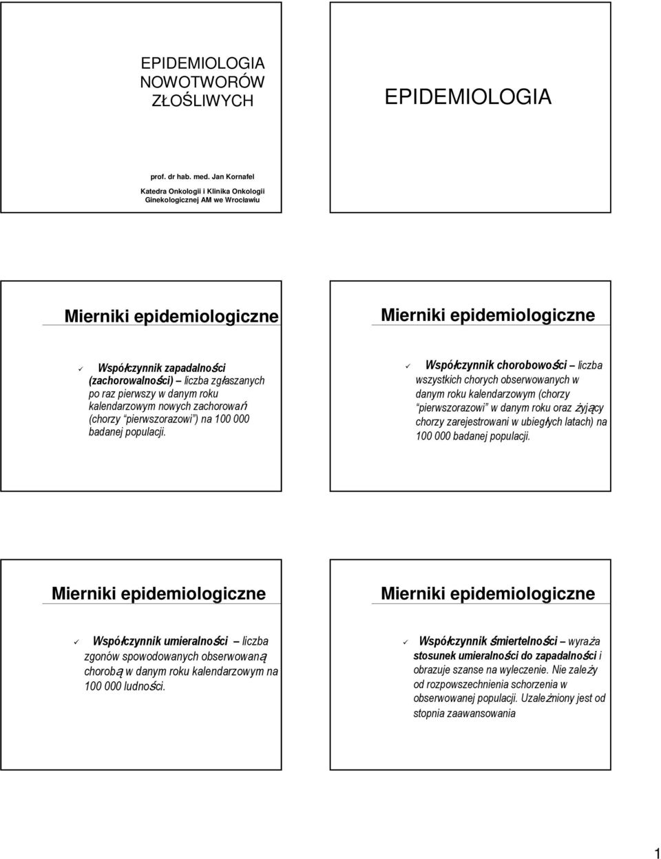 po raz pierwszy w danym roku kalendarzowym nowych zachorowań (chorzy pierwszorazowi ) na 1 badanej populacji.