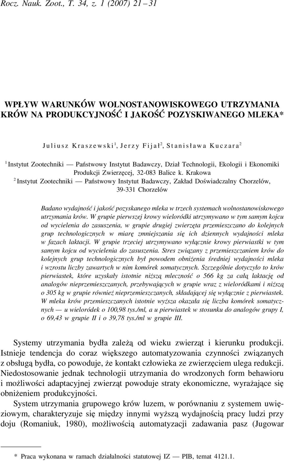 Państwowy Instytut Badawczy, Dział Technologii, Ekologii i Ekonomiki Produkcji Zwierzęcej, 32-083 Balice k.