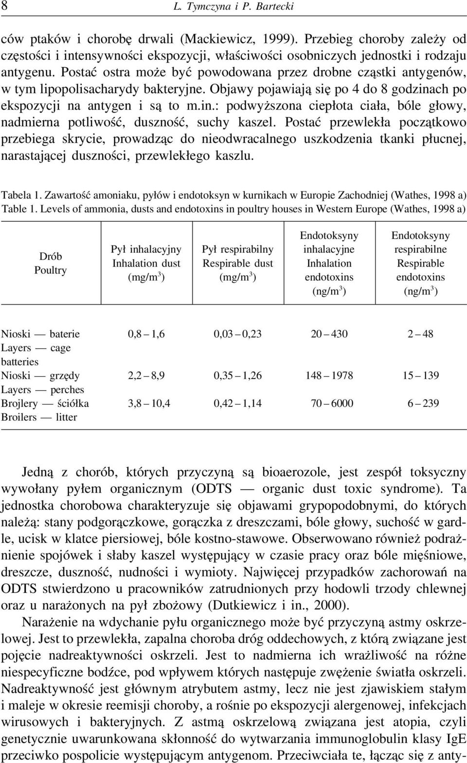 ch po ekspozycji na antygen i są to m.in.: podwyższona ciepłota ciała, bóle głowy, nadmierna potliwość, duszność, suchy kaszel.