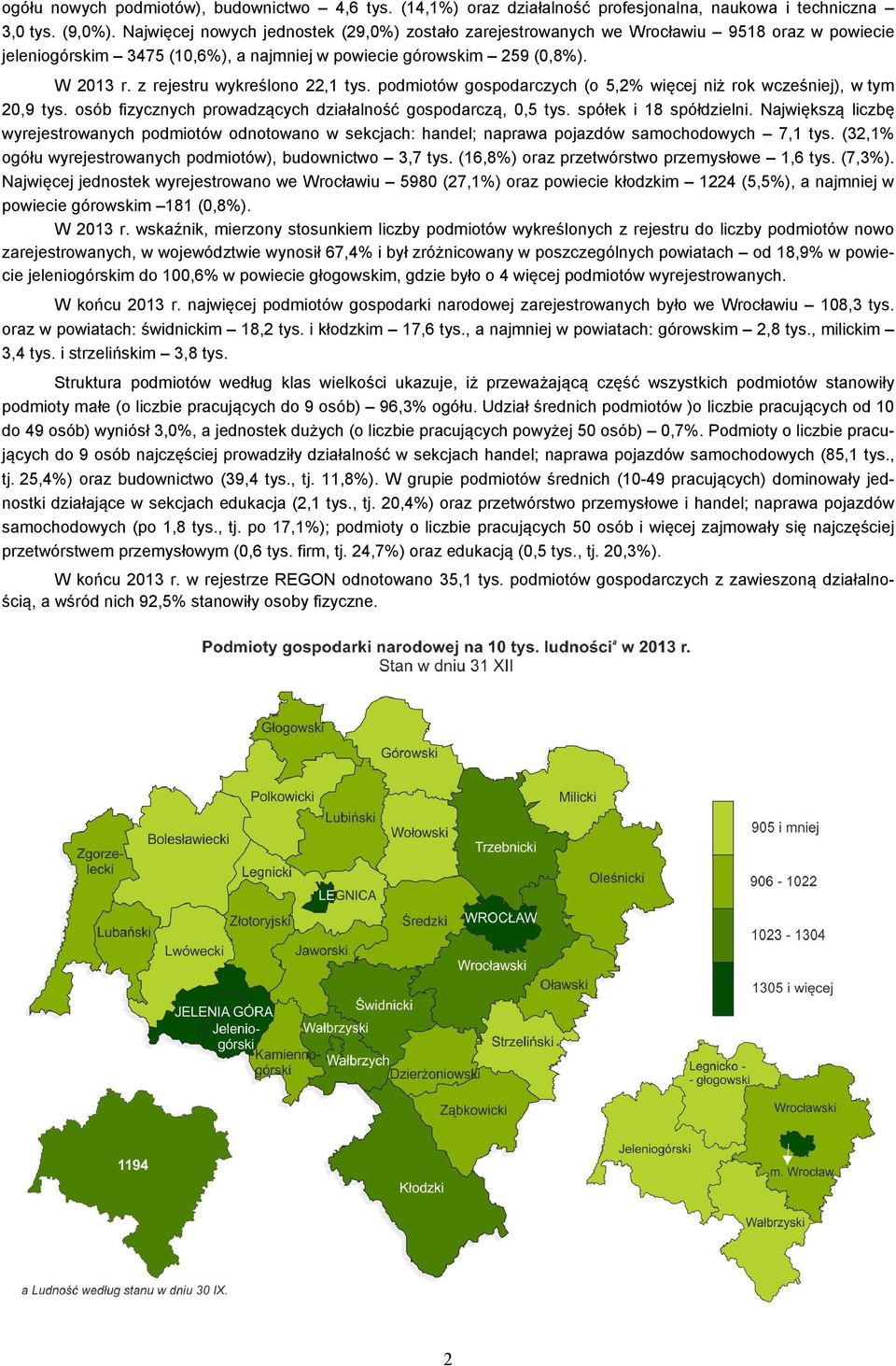 z rejestru wykreślono 22,1 tys. podmiotów gospodarczych (o 5,2% więcej niż rok wcześniej), w tym 20,9 tys. osób fizycznych prowadzących działalność gospodarczą, 0,5 tys. spółek i 18 spółdzielni.