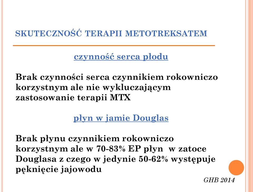 MTX płyn w jamie Douglas Brak płynu czynnikiem rokowniczo korzystnym ale w