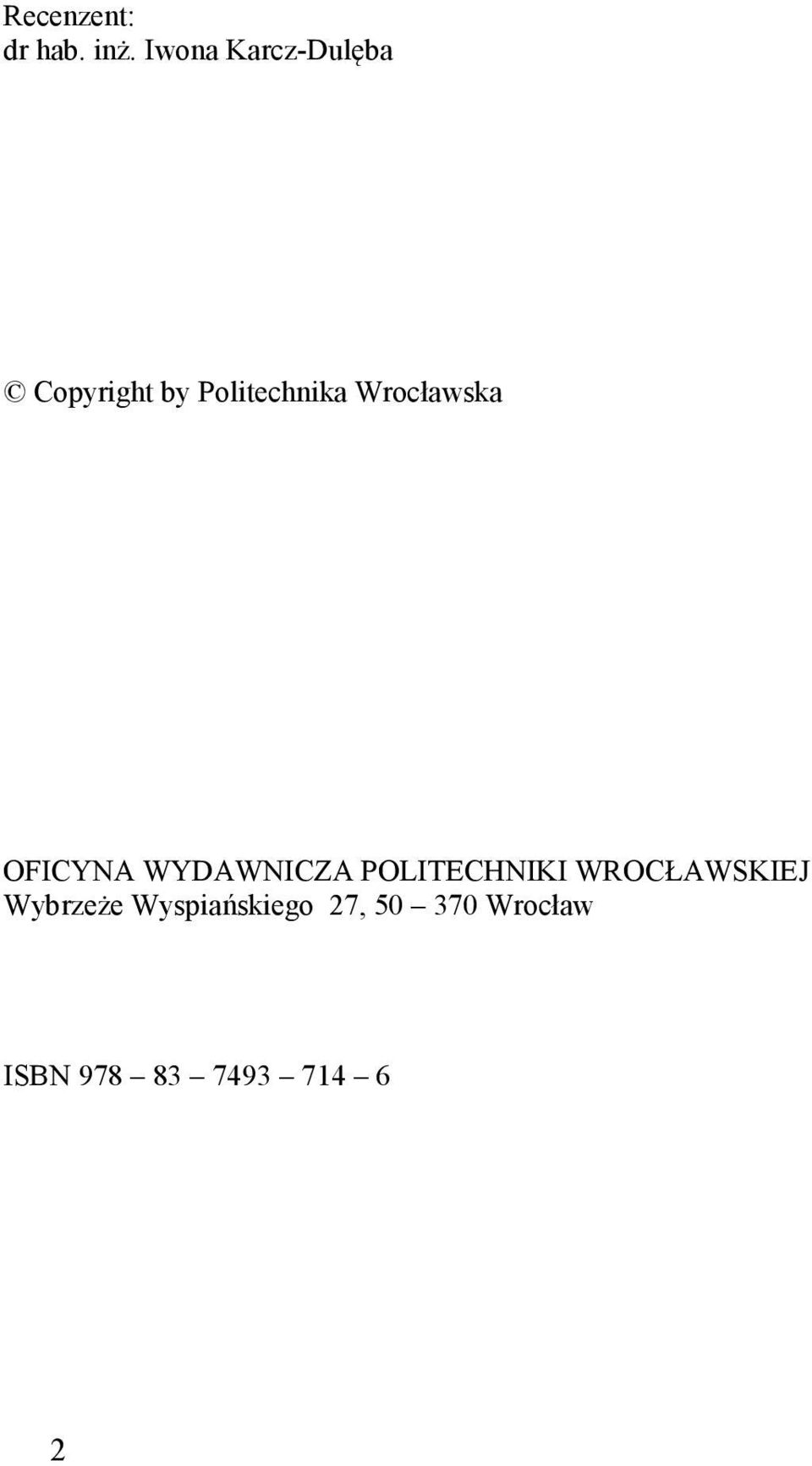 Wrocławska OFICYNA WYDAWNICZA POLITECHNIKI