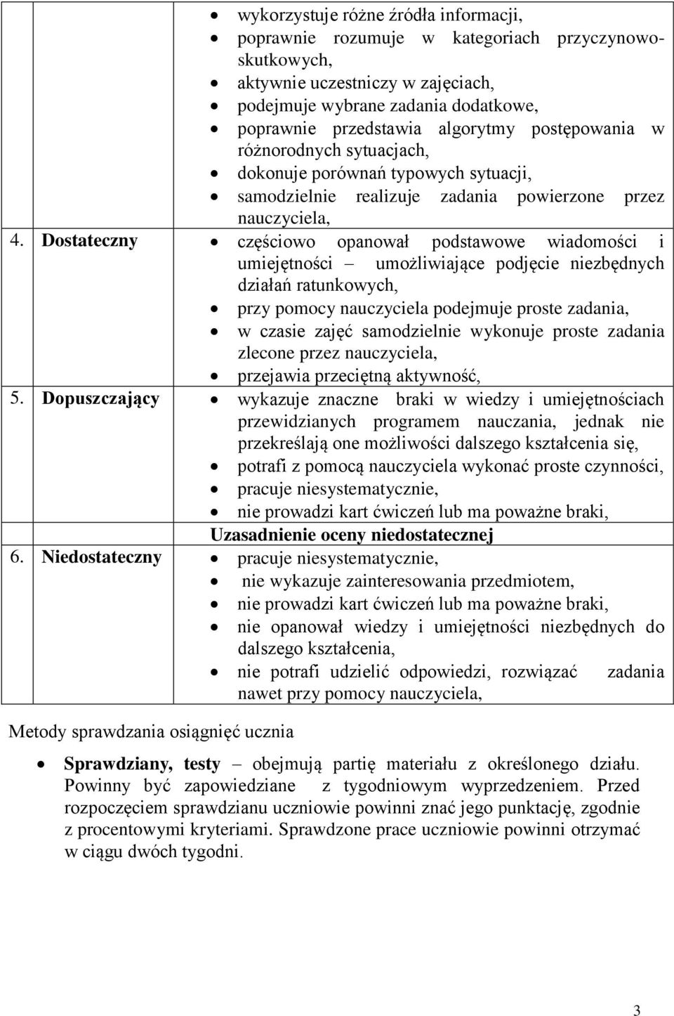 Dostateczny częściowo opanował podstawowe wiadomości i umiejętności umożliwiające podjęcie niezbędnych działań ratunkowych, przy pomocy nauczyciela podejmuje proste zadania, w czasie zajęć