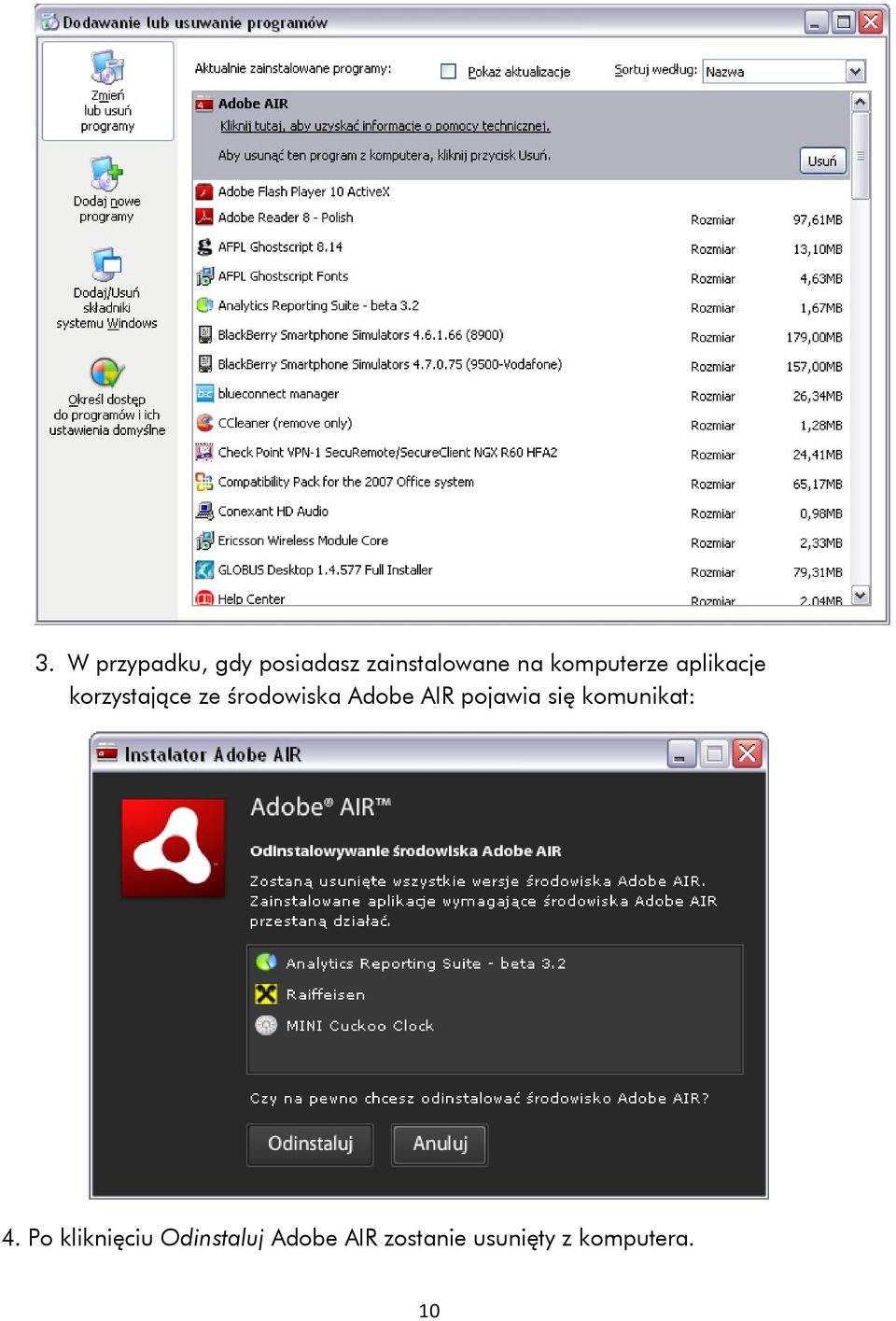 Adobe AIR pojawia się komunikat: 4.