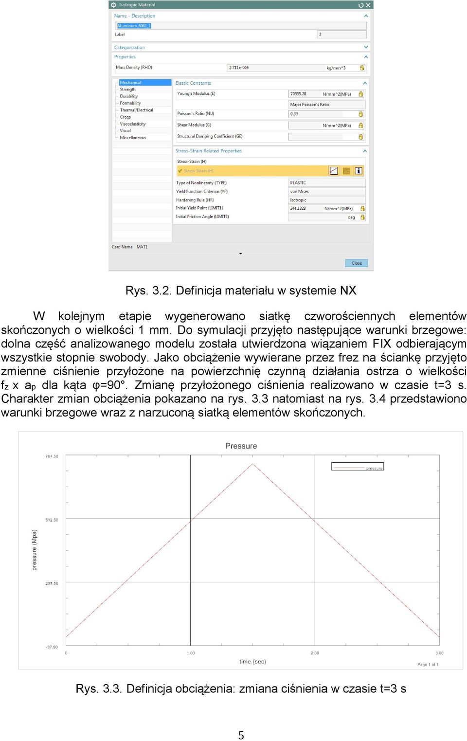 Jako obciążenie wywierane przez frez na ściankę przyjęto zmienne ciśnienie przyłożone na powierzchnię czynną działania ostrza o wielkości fz x ap dla kąta φ=90.