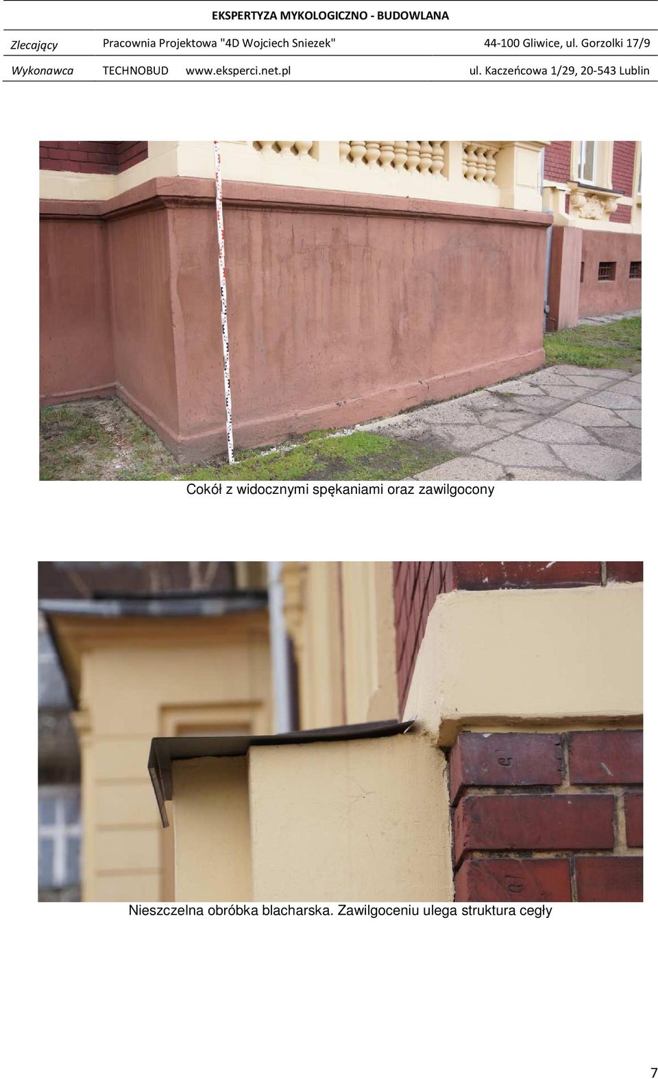 widocznymi spękaniami oraz zawilgocony