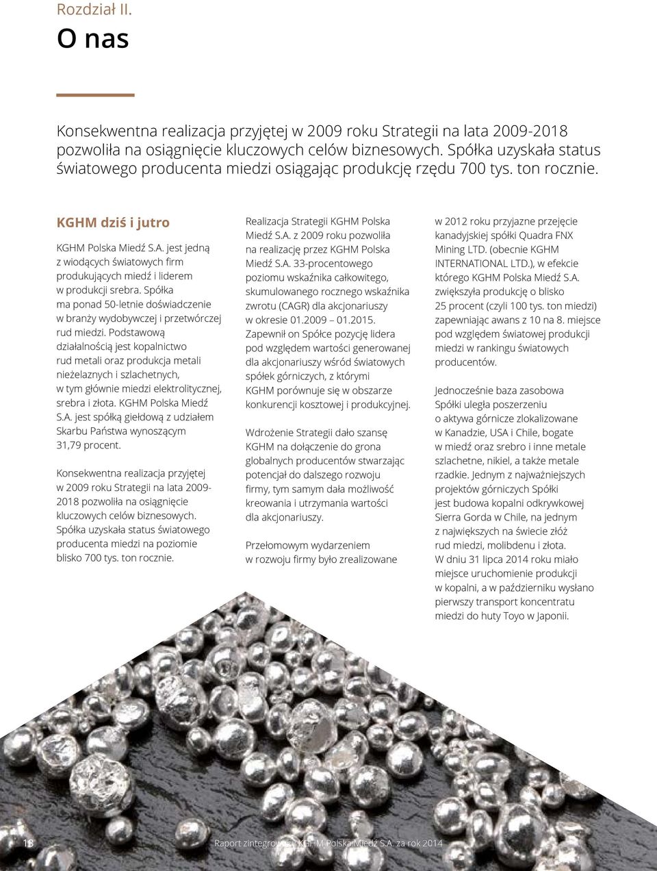 jest jedną z wiodących światowych firm produkujących miedź i liderem w produkcji srebra. Spółka ma ponad 50-letnie doświadczenie w branży wydobywczej i przetwórczej rud miedzi.