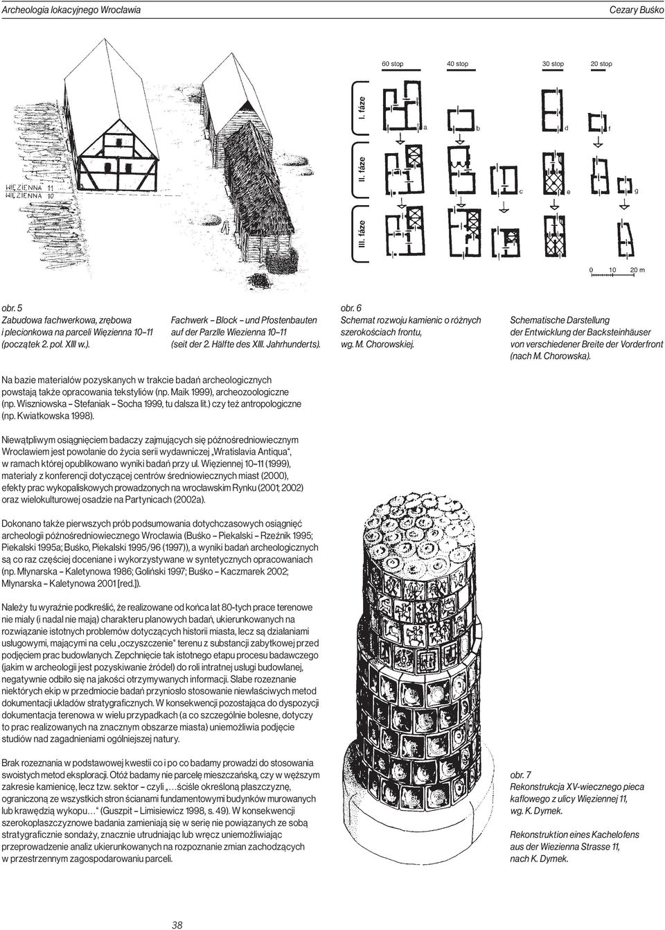 Schematische Darstellung der Entwicklung der Backsteinhäuser von verschiedener Breite der Vorderfront (nach M. Chorowska).