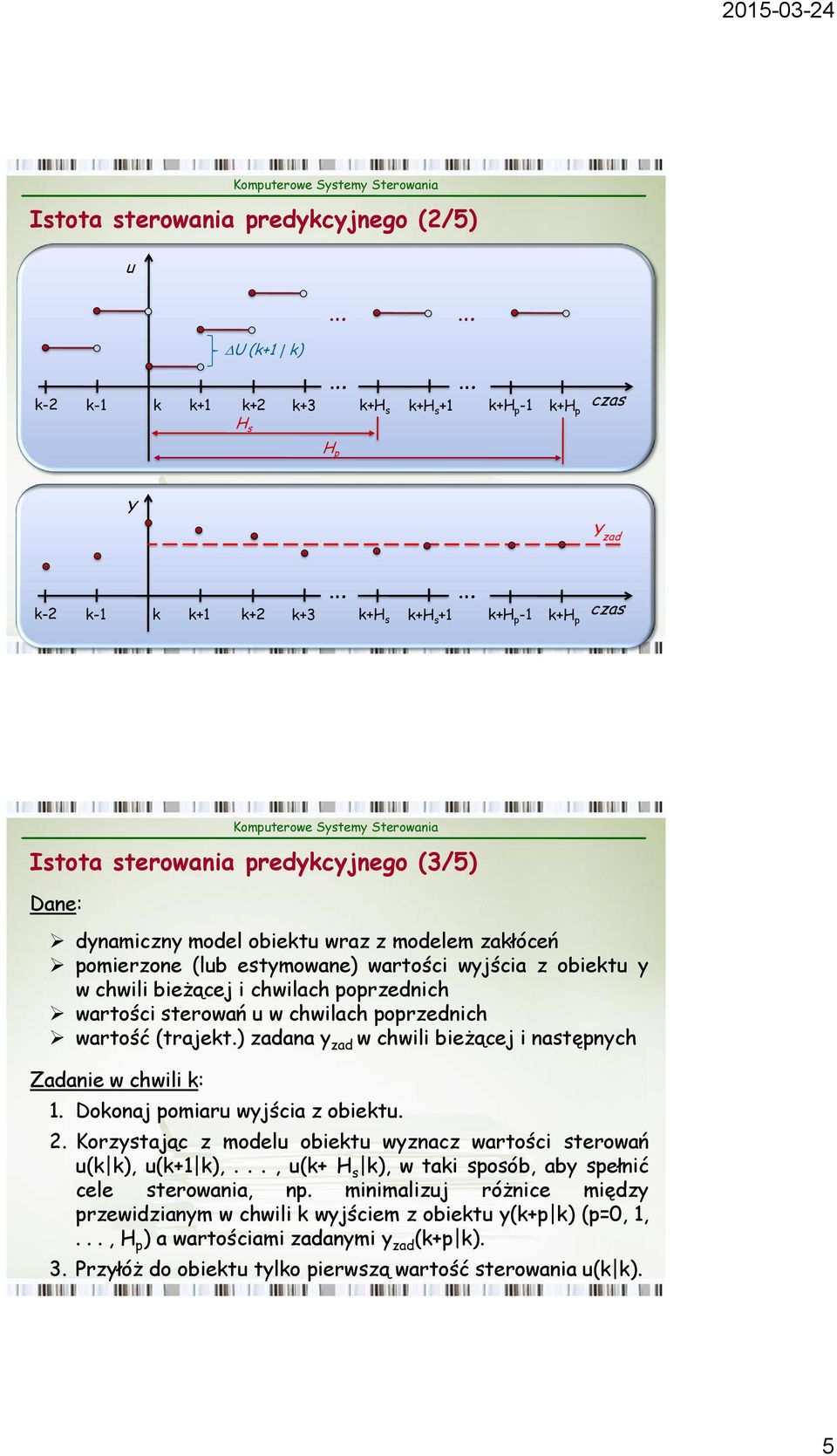 (trajekt) zadana y zad w chwili bieżącej i następnych Zadanie w chwili k: Dokonaj pomiaru wyjścia z obiektu Korzystając z modelu obiektu wyznacz wartości sterowań u(k k), u(k+ k),, u(k+ s k), w taki