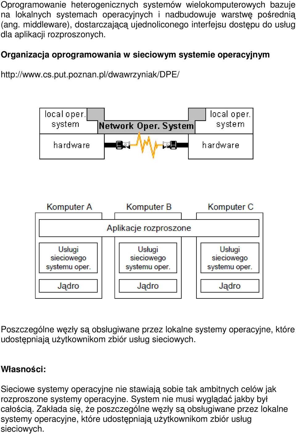 pl/dwawrzyniak/dpe/ Poszczególne węzły są obsługiwane przez lokalne systemy operacyjne, które udostępniają użytkownikom zbiór usług sieciowych.