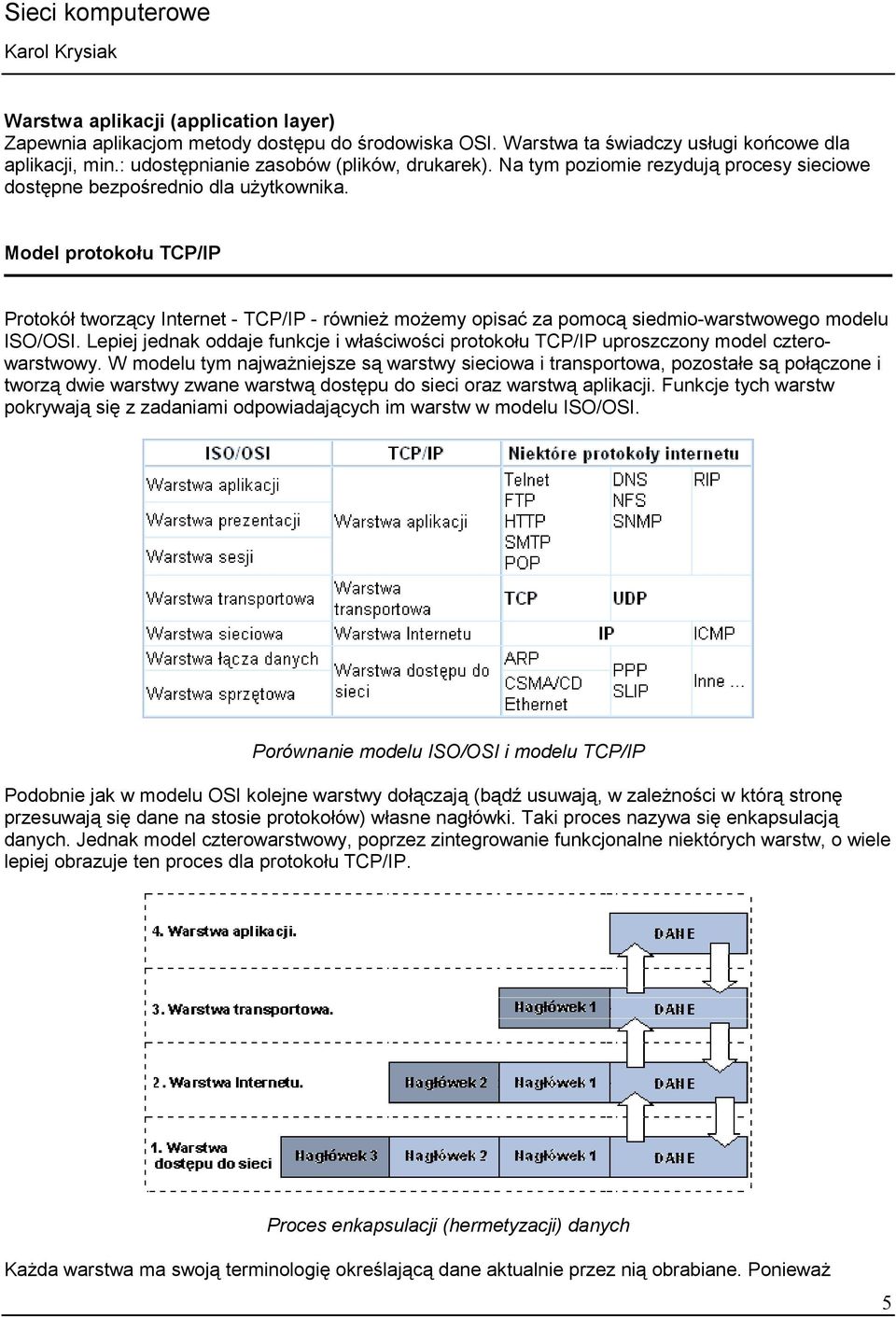 Model protokołu TCP/IP Protokół tworzący Internet - TCP/IP - również możemy opisać za pomocą siedmio-warstwowego modelu ISO/OSI.