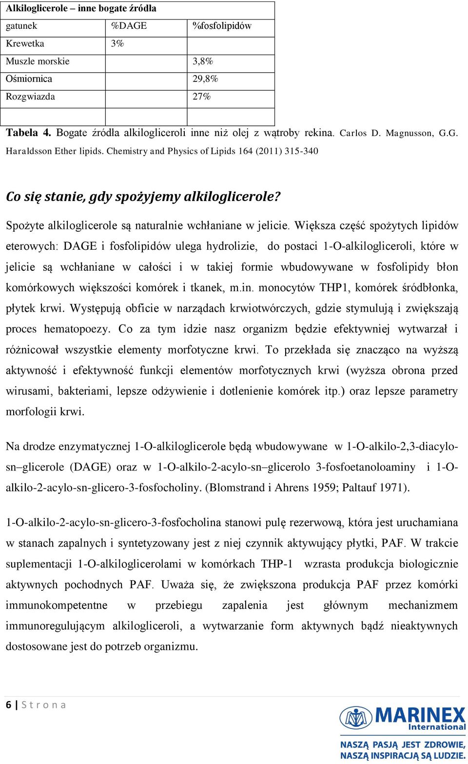 Spożyte alkiloglicerole są naturalnie wchłaniane w jelicie.