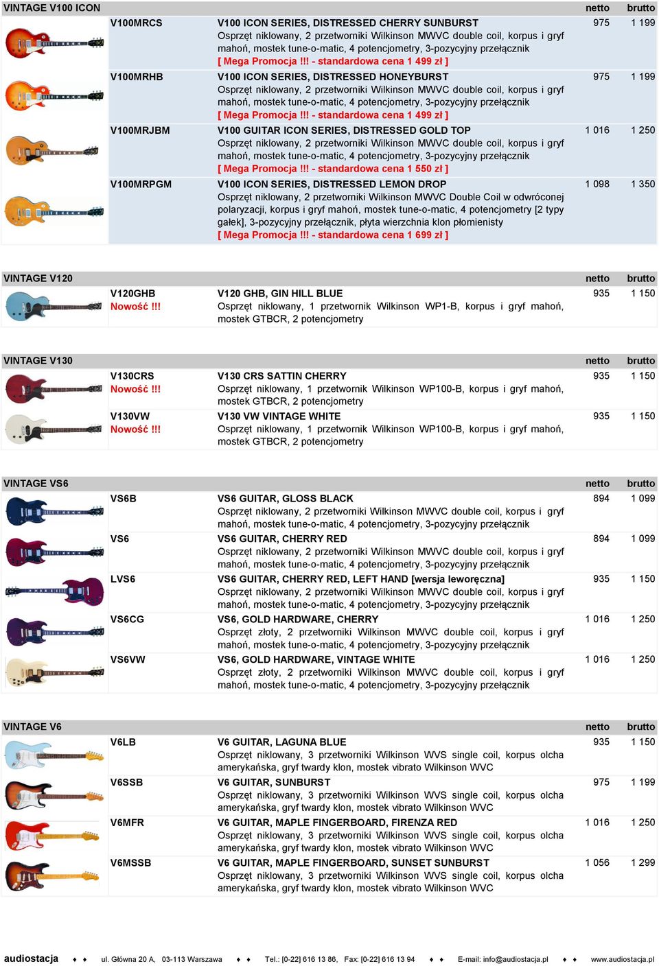 !! - standardowa cena 1 550 zł ] V100MRPGM V100 ICON SERIES, DISTRESSED LEMON DROP Osprzęt niklowany, 2 przetworniki Wilkinson MWVC Double Coil w odwróconej polaryzacji, korpus i gryf mahoń, mostek