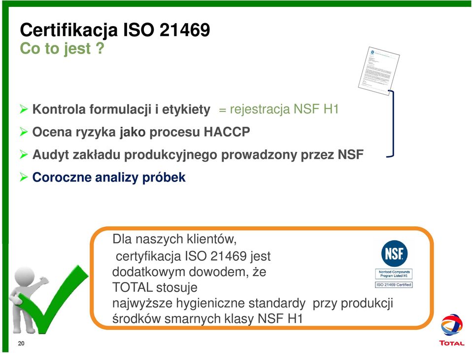 zakładu produkcyjnego prowadzony przez NSF Coroczne analizy próbek Dla naszych klientów,