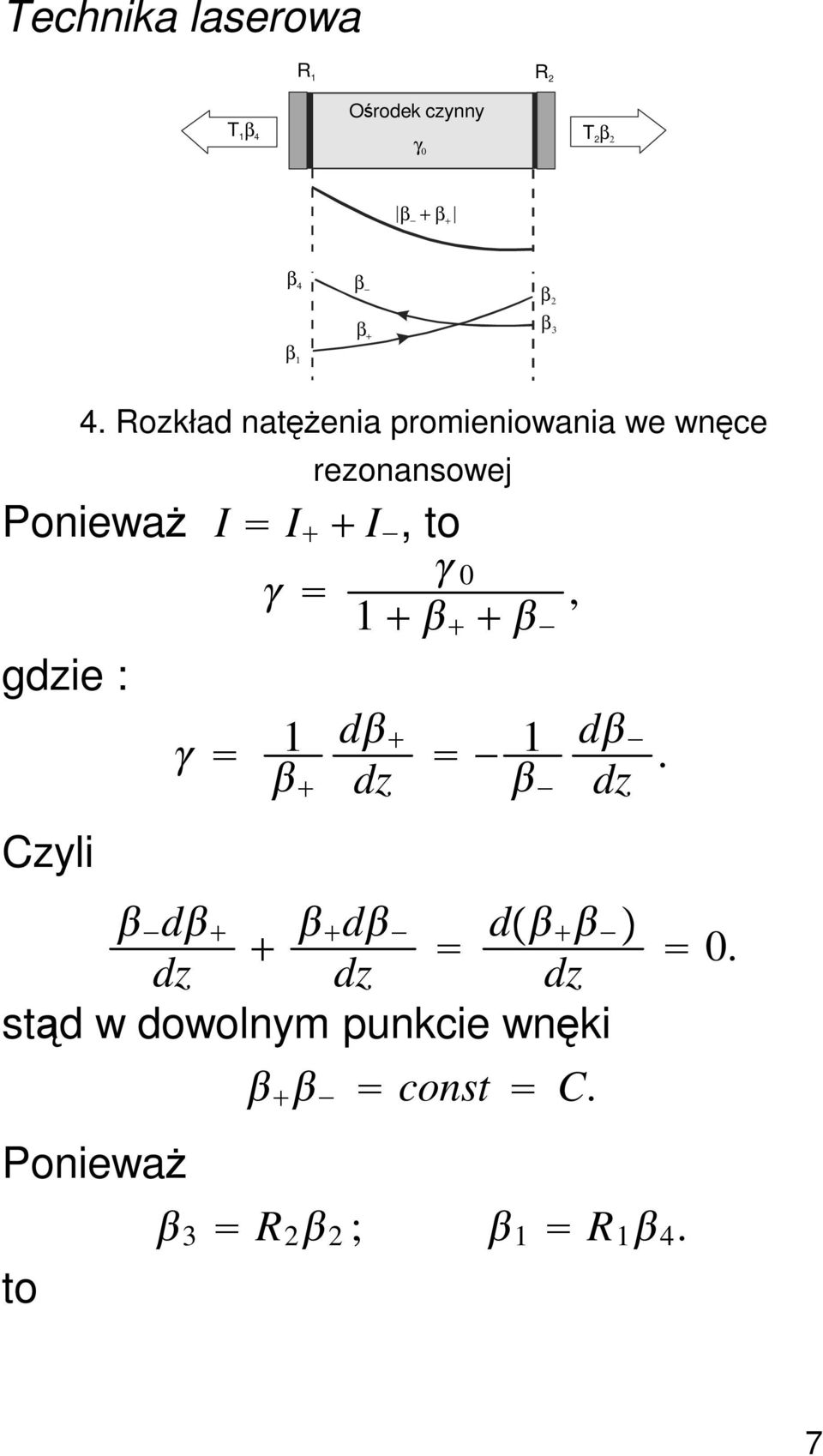 Rozkład natężenia promieniowania we wnęce rezonansowej Ponieważ I I