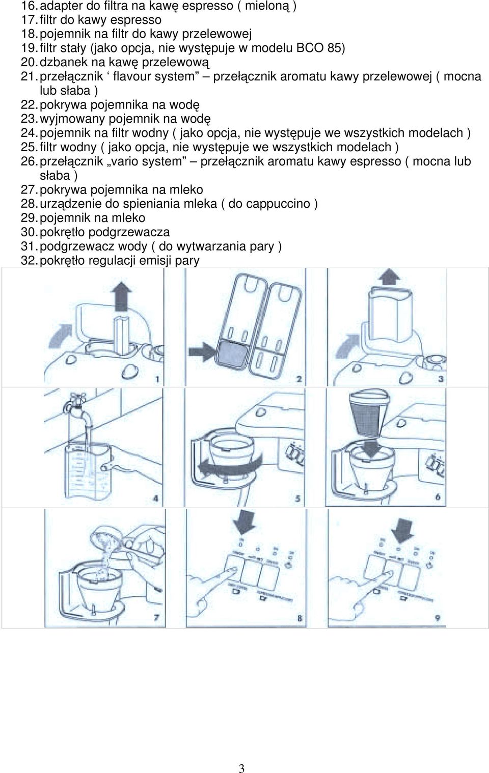 pojemnik na filtr wodny ( jako opcja, nie występuje we wszystkich modelach ) 25.filtr wodny ( jako opcja, nie występuje we wszystkich modelach ) 26.