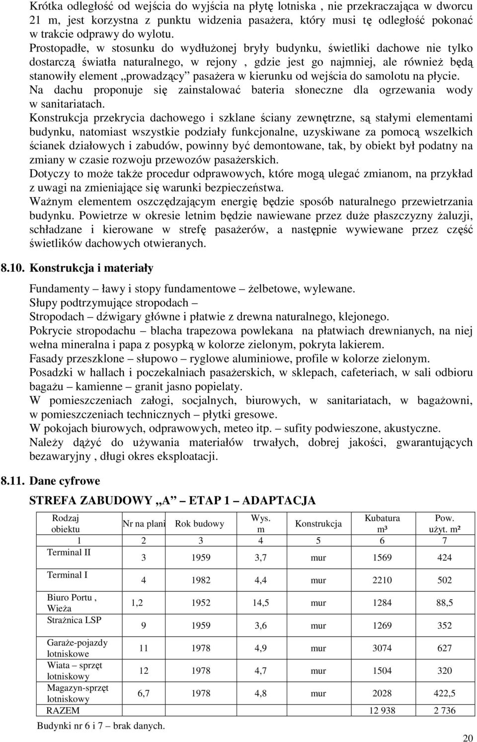 pasażera w kierunku od wejścia do samolotu na płycie. Na dachu proponuje się zainstalować bateria słoneczne dla ogrzewania wody w sanitariatach.