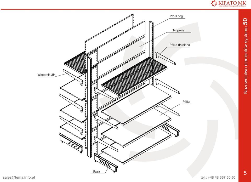 elementów systemu 50 Półka aza