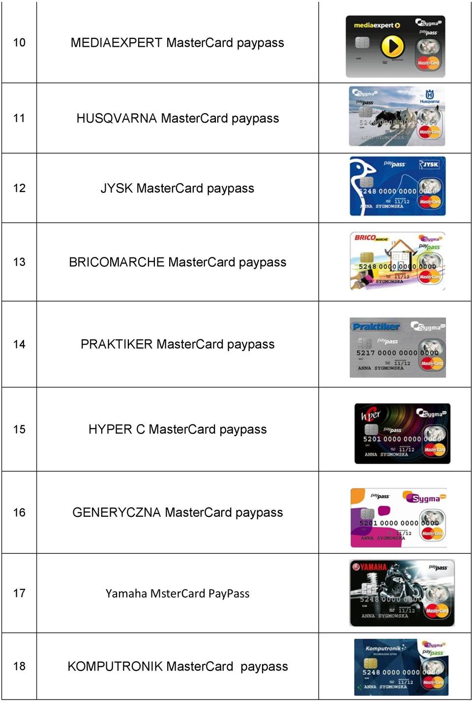 MasterCard paypass 15 HYPER C MasterCard paypass 16 GENERYCZNA