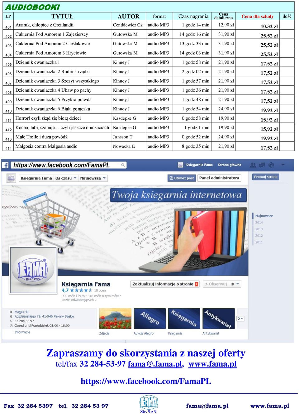 3 Hryciowie Gutowska M audio MP3 14 godz 03 min 31,90 zł 25,52 zł Dziennik cwaniaczka 1 Kinney J audio MP3 1 godz 58 min 21,90 zł 17,52 zł Dziennik cwaniaczka 2 Rodrick rządzi Kinney J audio MP3 2