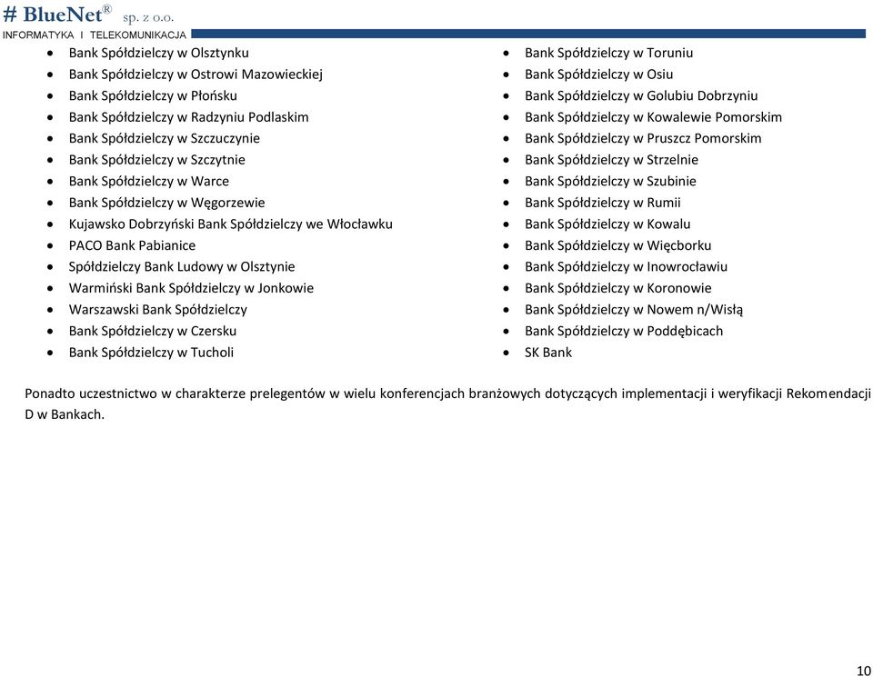 Jonkowie Warszawski Bank Spółdzielczy Bank Spółdzielczy w Czersku Bank Spółdzielczy w Tucholi Bank Spółdzielczy w Toruniu Bank Spółdzielczy w Osiu Bank Spółdzielczy w Golubiu Dobrzyniu Bank