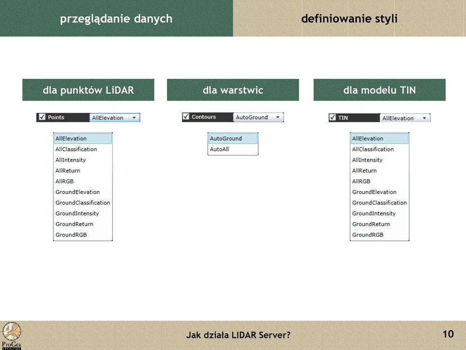 dla punktów LiDAR dla