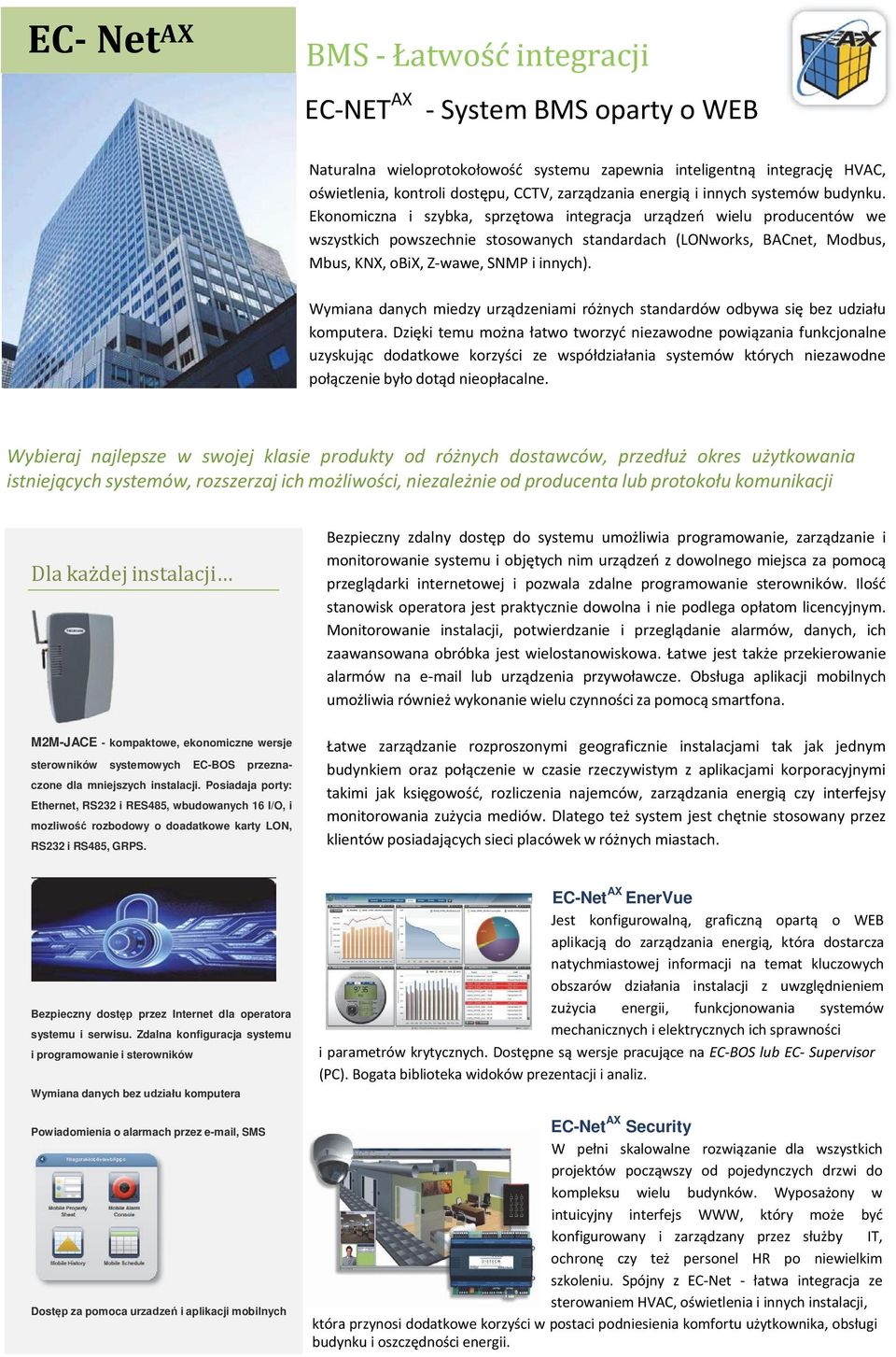 Ekonomiczna i szybka, sprzętowa integracja urządzeń wielu producentów we wszystkich powszechnie stosowanych standardach (LONworks, BACnet, Modbus, Mbus, KNX, obix, Z wawe, SNMP i innych).
