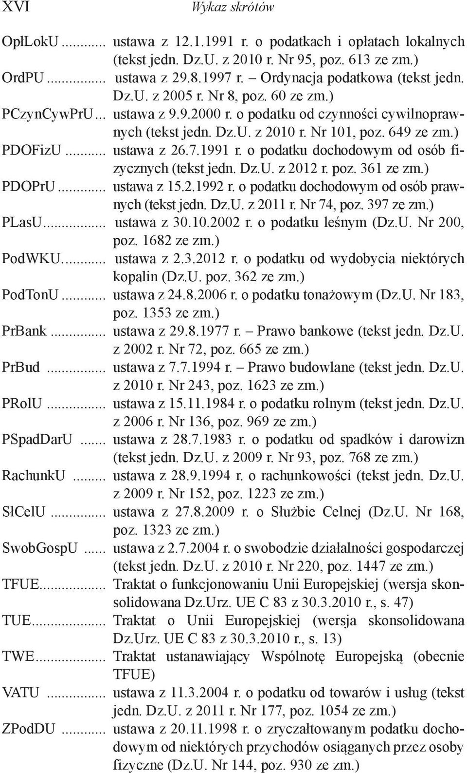 o podatku dochodowym od osób fizycznych (tekst jedn. Dz.U. z 2012 r. poz. 361 ze zm.) PDOPrU... ustawa z 15.2.1992 r. o podatku dochodowym od osób prawnych (tekst jedn. Dz.U. z 2011 r. Nr 74, poz.