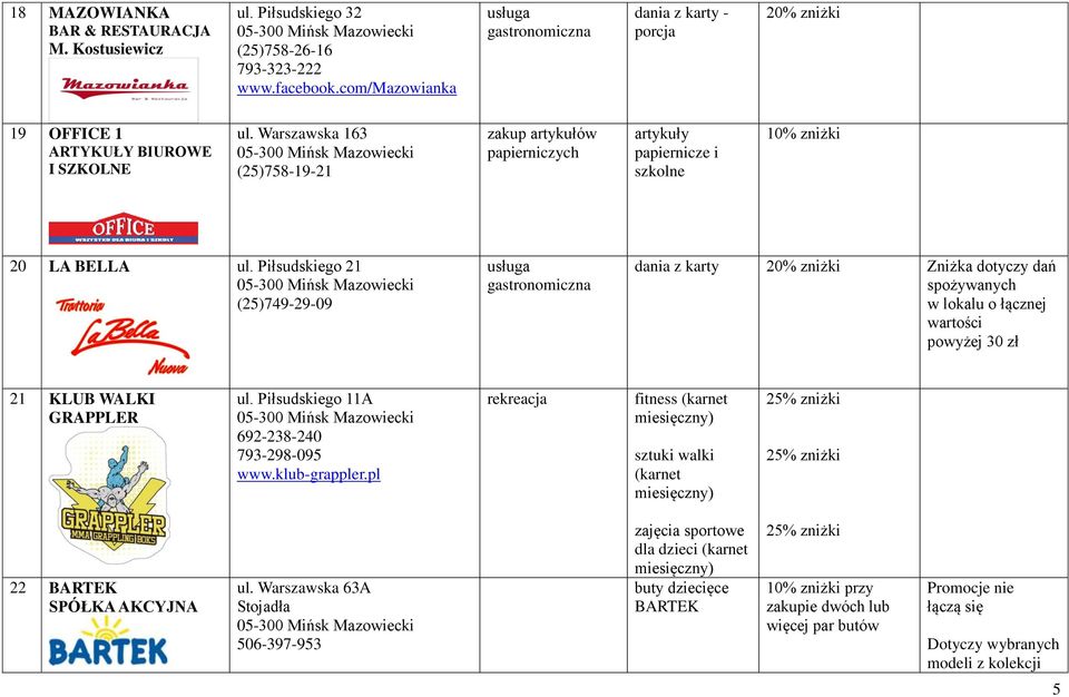 Warszawska 163 (25)758-19-21 zakup artykułów papierniczych artykuły papiernicze i szkolne 20 LA BELLA ul.