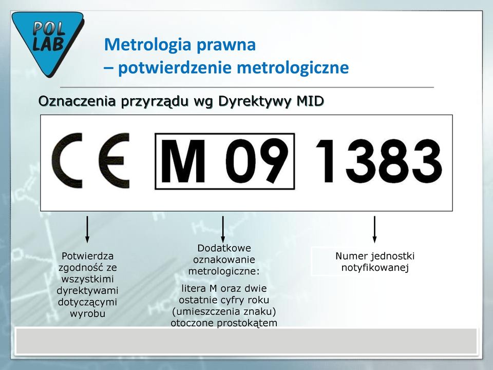 Dodatkowe oznakowanie metrologiczne: litera M oraz dwie ostatnie