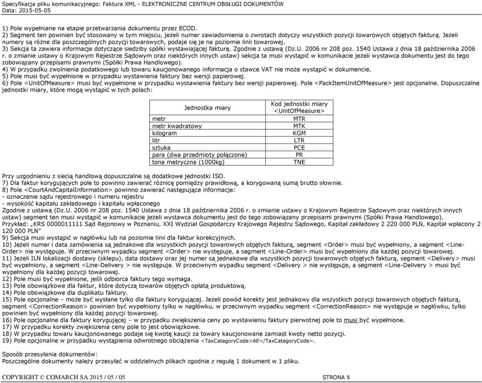 Jeżeli numery są różne dla poszczególnych pozycji towarowych, podaje się je na poziomie linii towarowej. 3) Sekcja ta zawiera informacje dotyczące siedziby spółki wystawiającej fakturę.