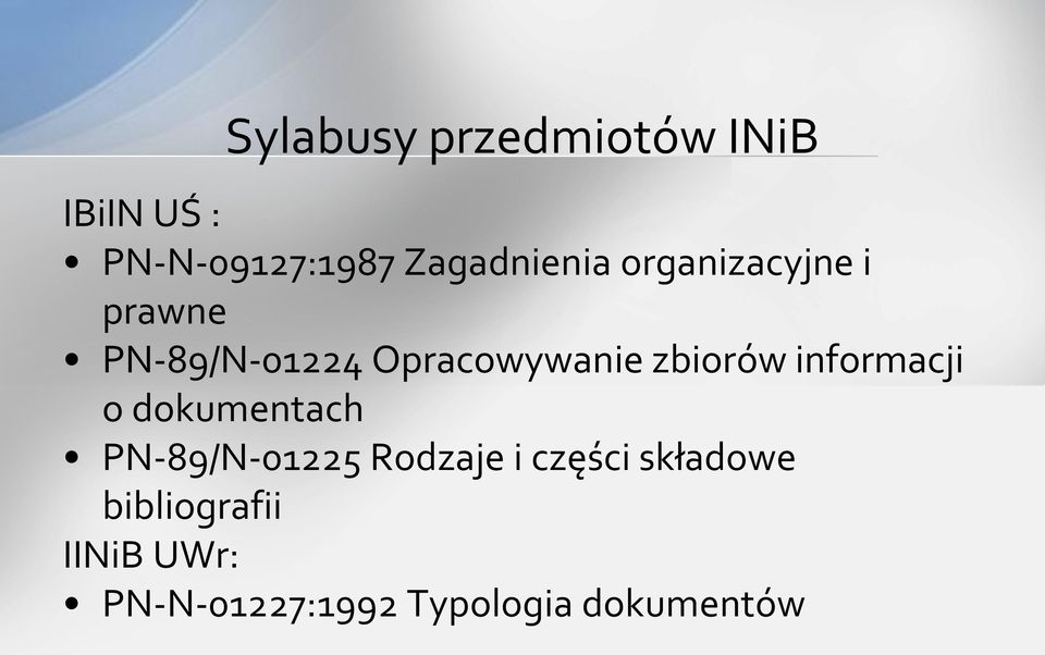 zbiorów informacji o dokumentach PN-89/N-01225 Rodzaje i