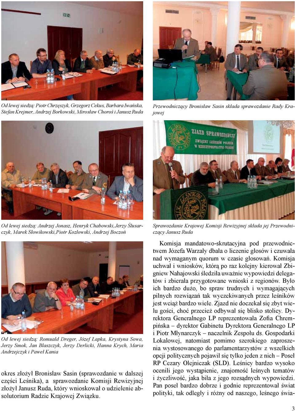 Blaszczyk, Jerzy Derlicki, Hanna Krych, Maria Andrzejczyk i Paweł Kania okres złożył Bronisław Sasin (sprawozdanie w dalszej części Leśnika), a sprawozdanie Komisji Rewizyjnej złożył Janusz Ruda,
