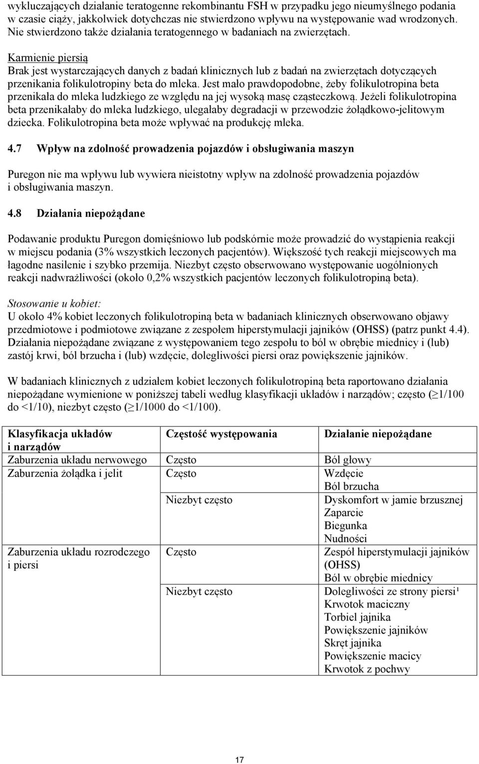 Karmienie piersią Brak jest wystarczających danych z badań klinicznych lub z badań na zwierzętach dotyczących przenikania folikulotropiny beta do mleka.