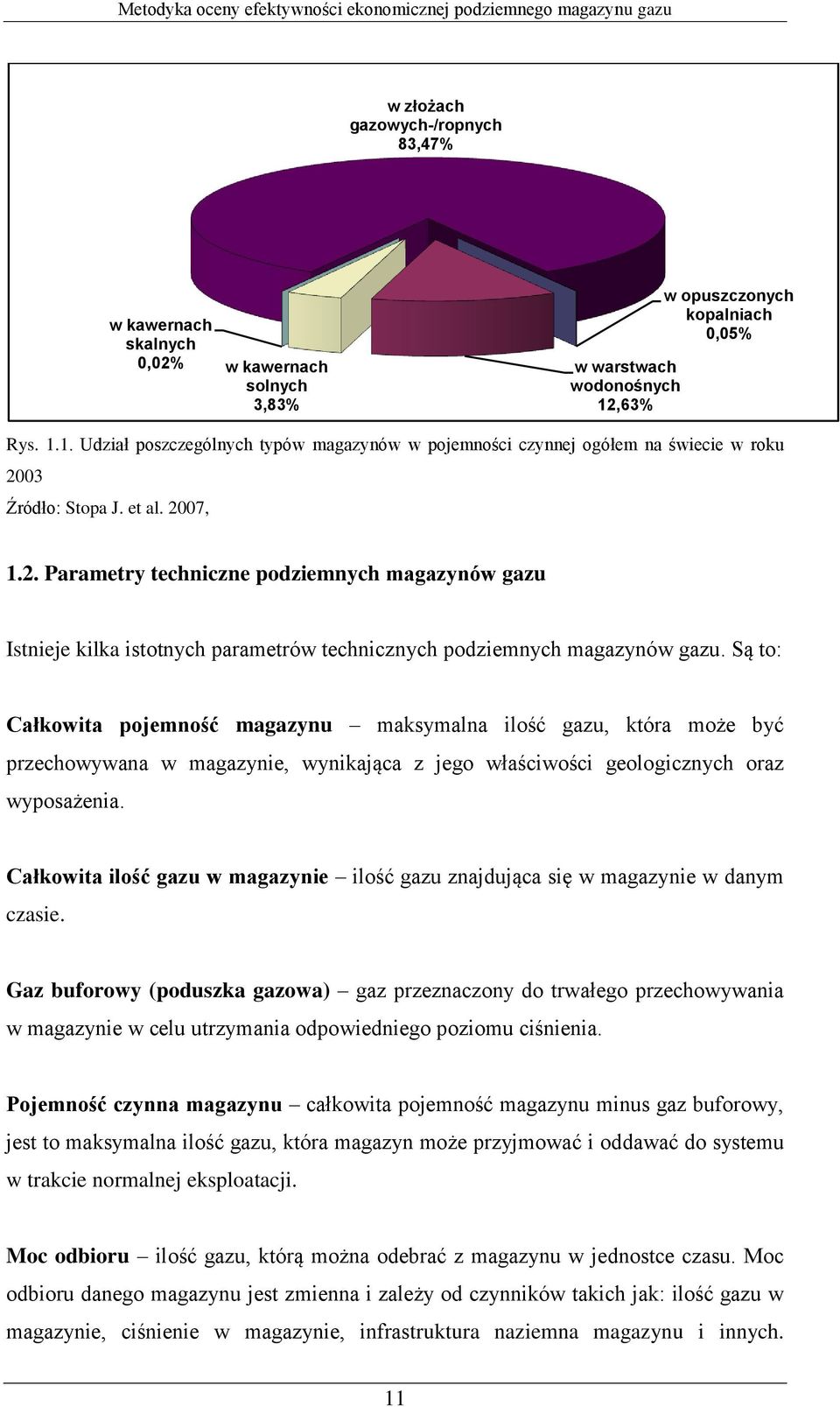 03 Źródło: Stopa J. et al. 2007, 1.2. Parametry techniczne podziemnych magazynów gazu Istnieje kilka istotnych parametrów technicznych podziemnych magazynów gazu.