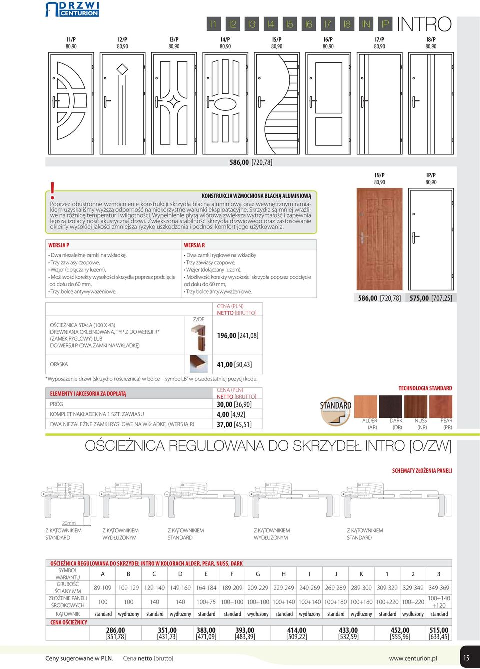 ZAMKI NA WKŁADKĘ) WERSJA R od dołu do 60 mm, Z/DF 196,00 [241,08] 586,00 [720,78] 575,00 [707,25] OPASKA 41,00 [50,43] *Wyposażenie drzwi (skrzydło i ościeżnica) w bolce - symbol B w przedostatniej