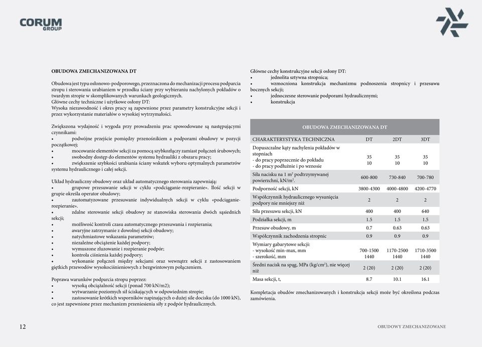Główne cechy techniczne i użytkowe osłony DT: Wysoka niezawodność i okres pracy są zapewnione przez parametry konstrukcyjne sekcji i przez wykorzystanie materiałów o wysokiej wytrzymałości.