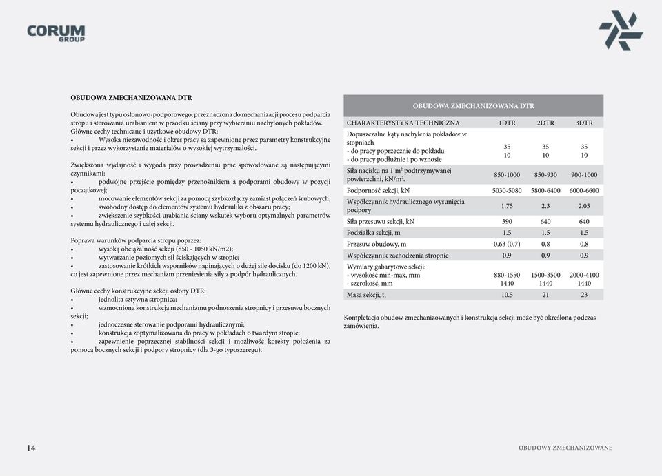 Główne cechy techniczne i użytkowe obudowy DTR: Wysoka niezawodność i okres pracy są zapewnione przez parametry konstrukcyjne sekcji i przez wykorzystanie materiałów o wysokiej wytrzymałości.