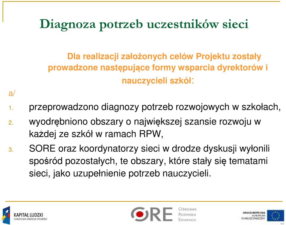 wyodrębniono obszary o największej szansie rozwoju w każdej ze szkół w ramach RPW, 3.