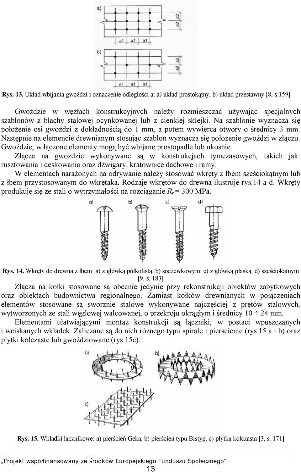 Na szablonie wyznacza się położenie osi gwoździ z dokładnością do 1 mm, a potem wywierca otwory o średnicy 3 mm.
