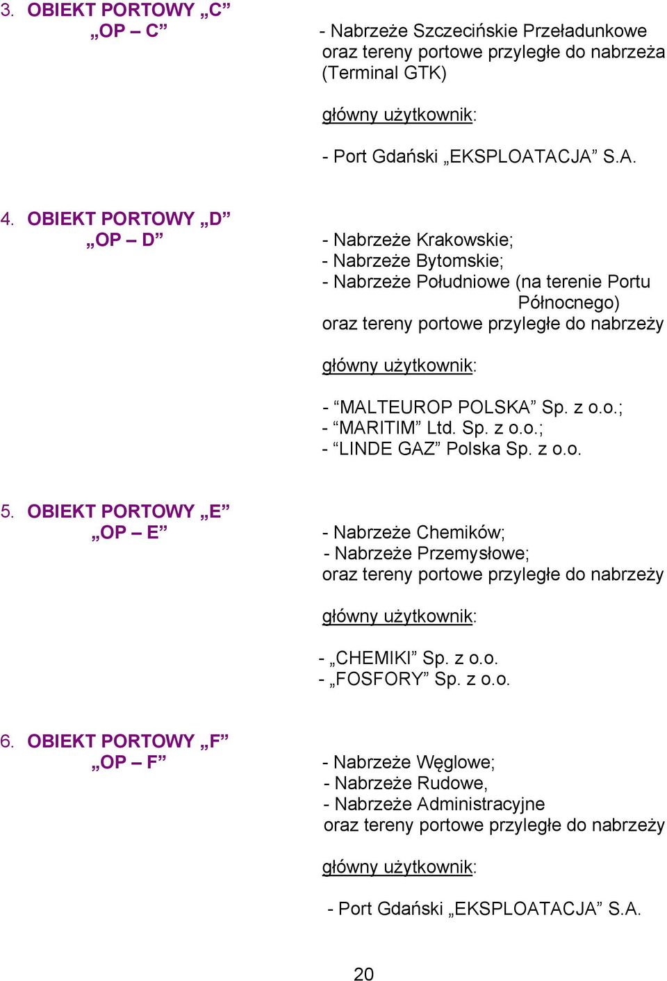 Sp. z o.o.; - MARITIM Ltd. Sp. z o.o.; - LINDE GAZ Polska Sp. z o.o. 5.
