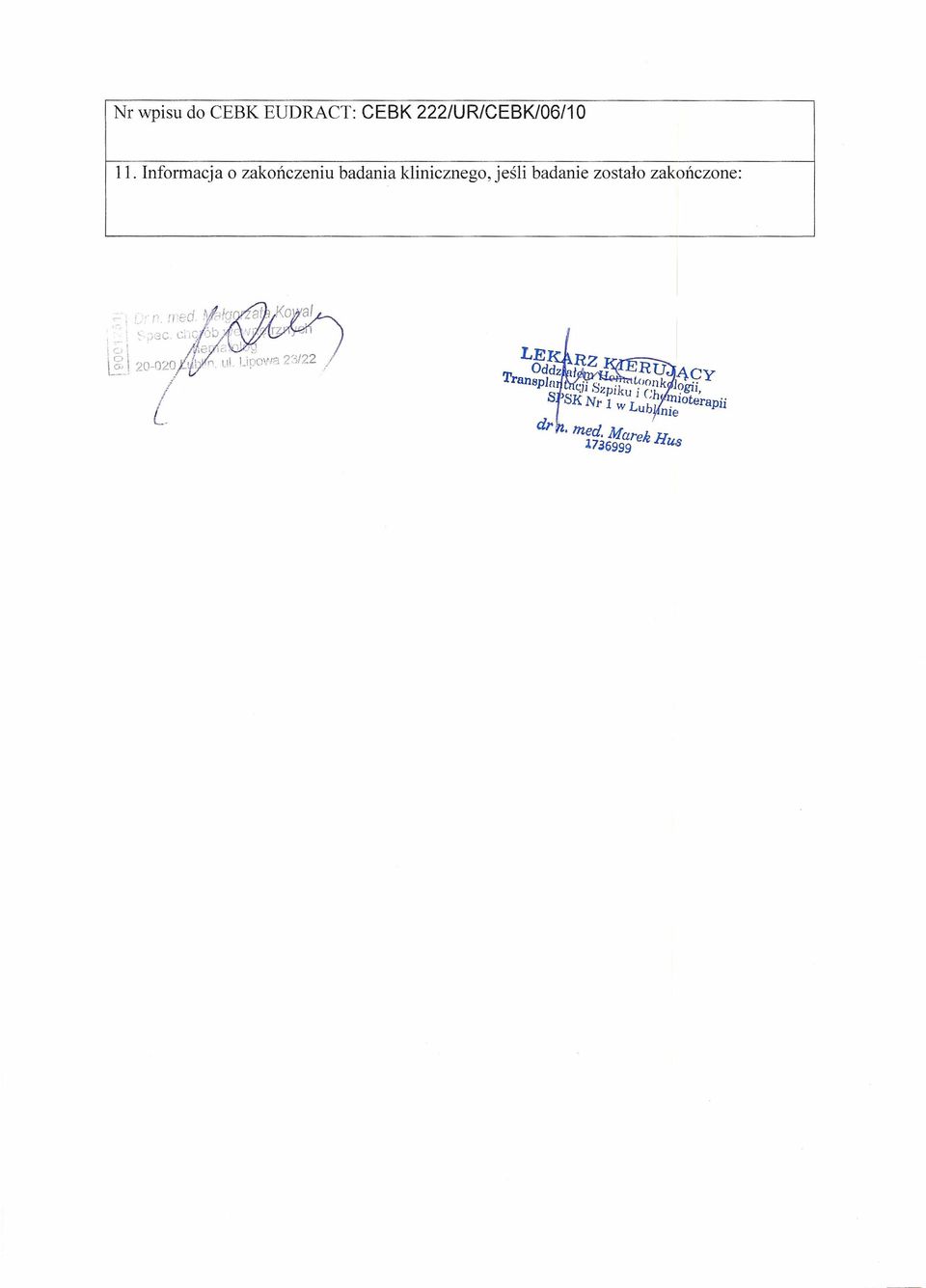 Informacja o zakończeniu badania