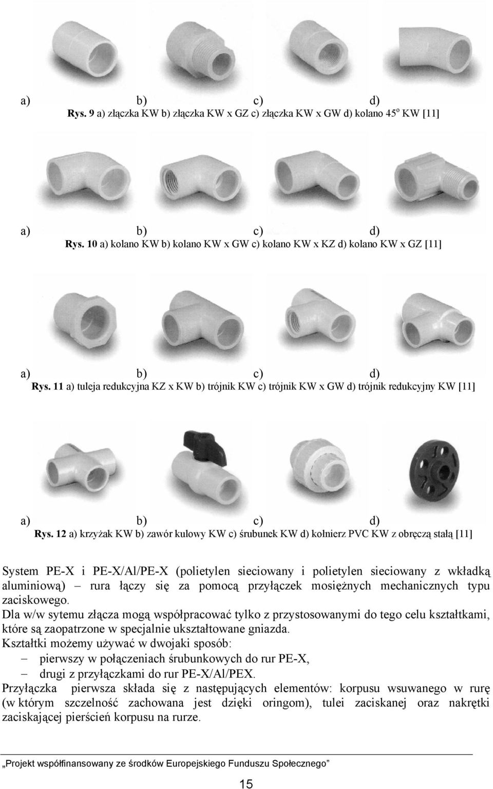 11 a) tuleja redukcyjna KZ x KW b) trójnik KW c) trójnik KW x GW d) trójnik redukcyjny KW [11] a) b) c) d) Rys.