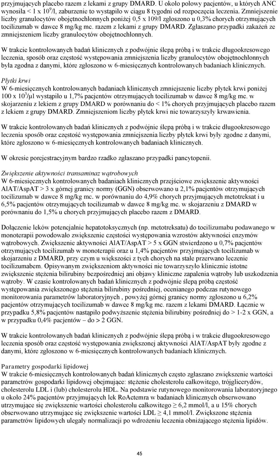 Zgłaszano przypadki zakażeń ze zmniejszeniem liczby granulocytów obojętnochłonnych.